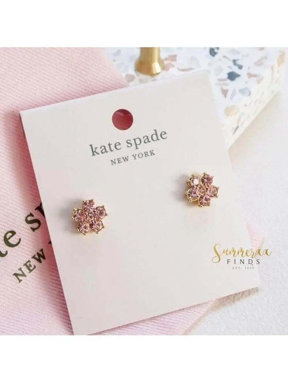 Kate Spade Flower Studs Earrings Gold Light Pink